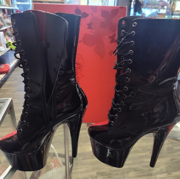 Pleaser 8" Heel 4" Pf Two Tone Lace-Up Ankle Boots Women Shoes Size 9 NEW - Picture 2 of 7